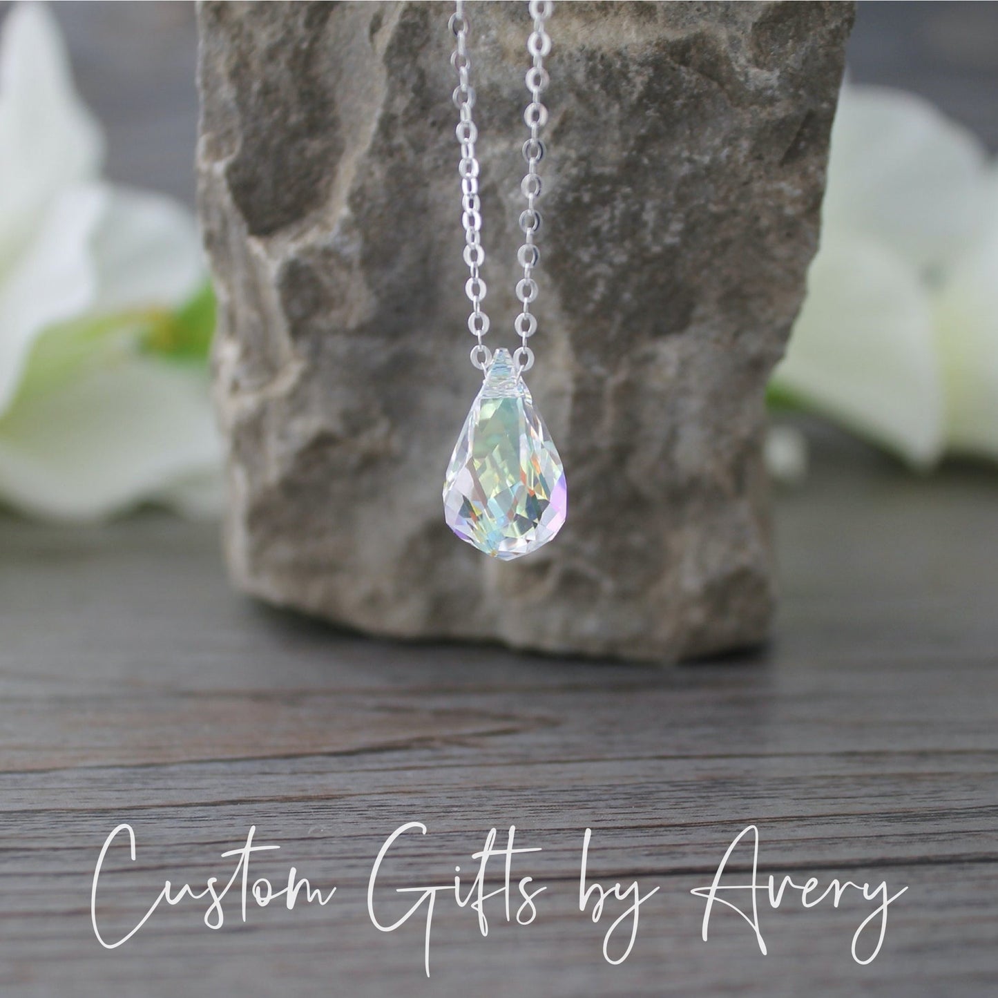 Aurora Borealis Crystal Teardrop Necklace