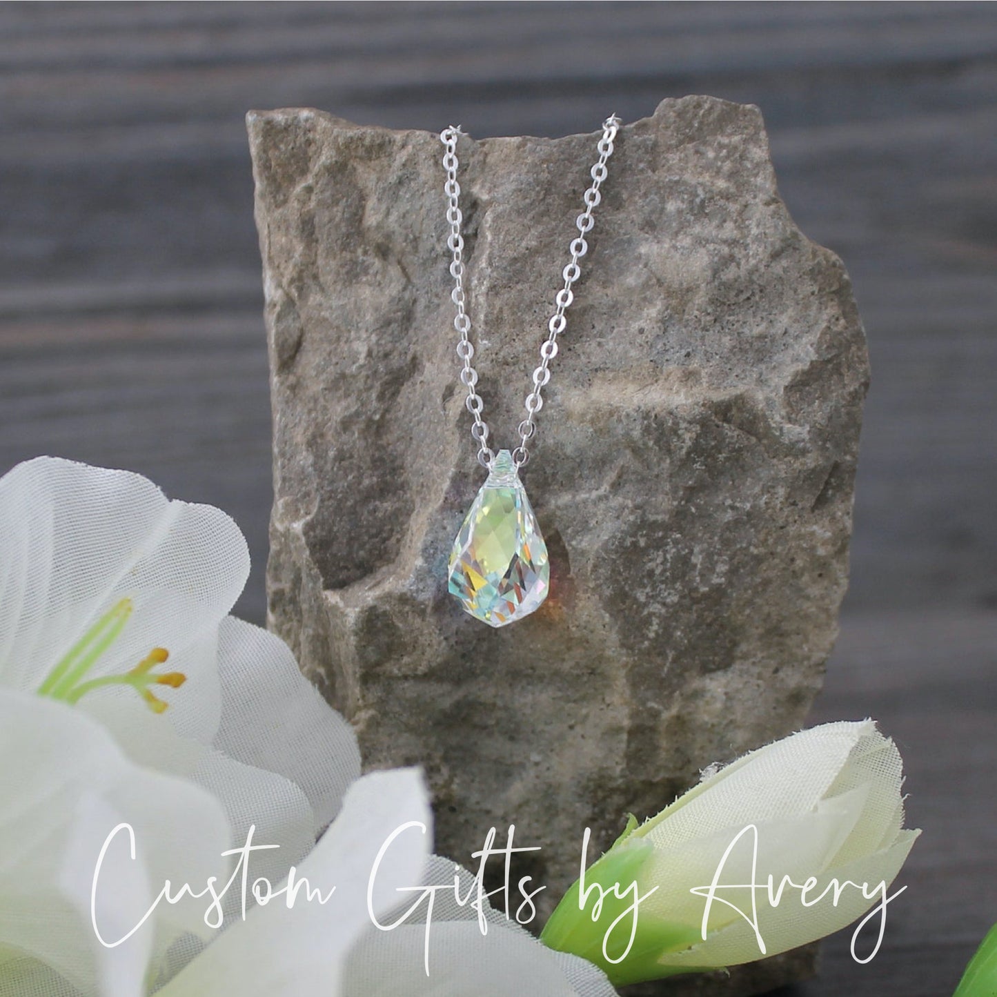 Aurora Borealis Crystal Teardrop Necklace