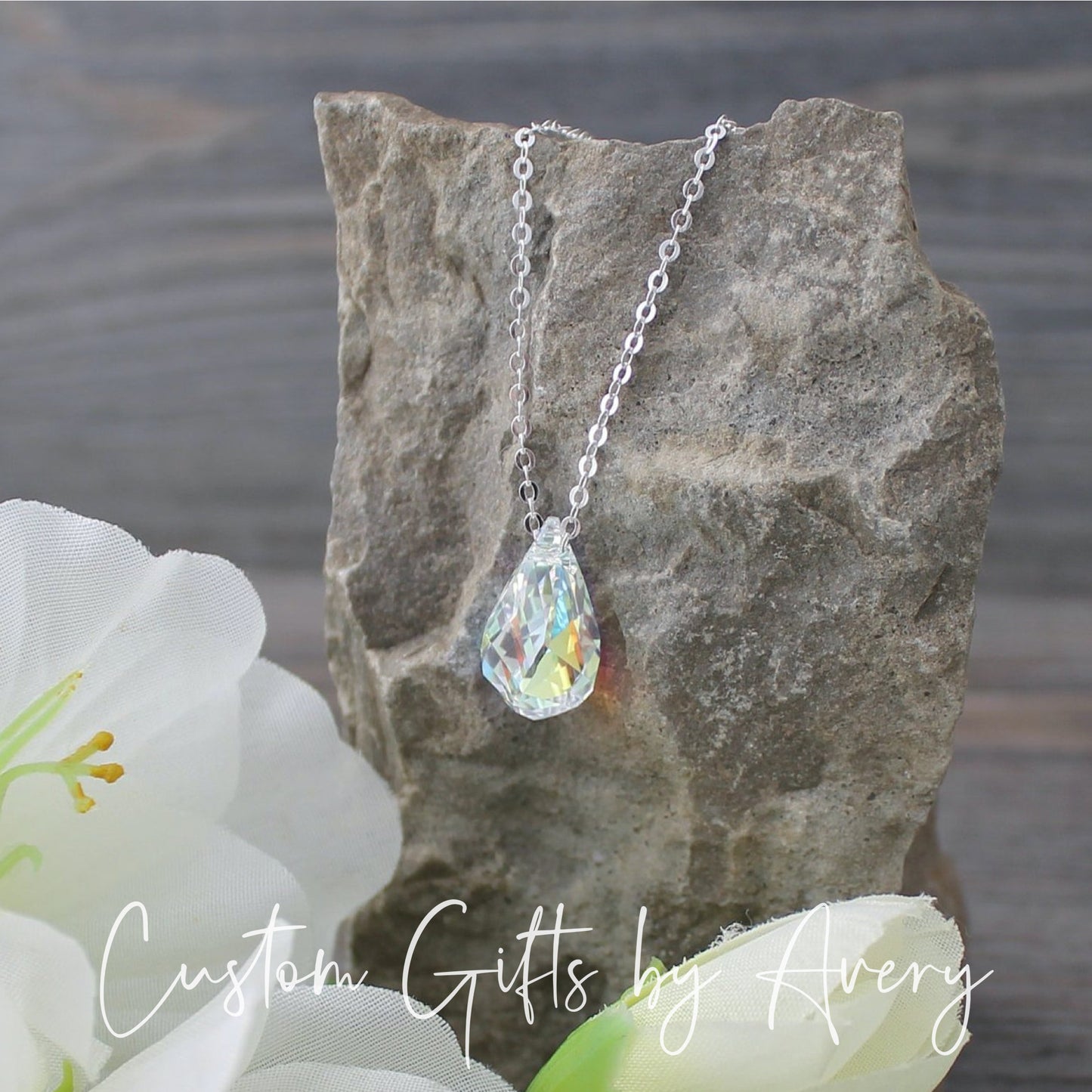 Aurora Borealis Crystal Teardrop Necklace