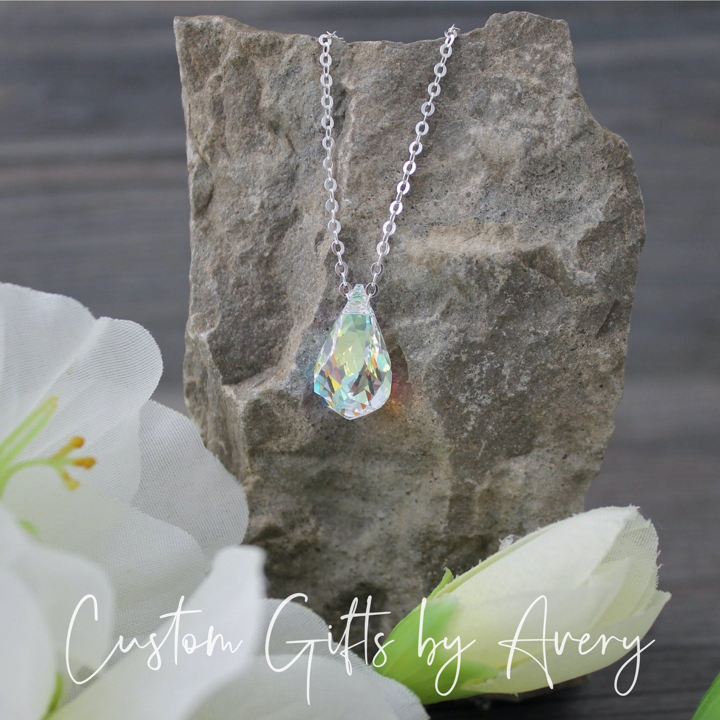 Aurora Borealis Crystal Teardrop Necklace