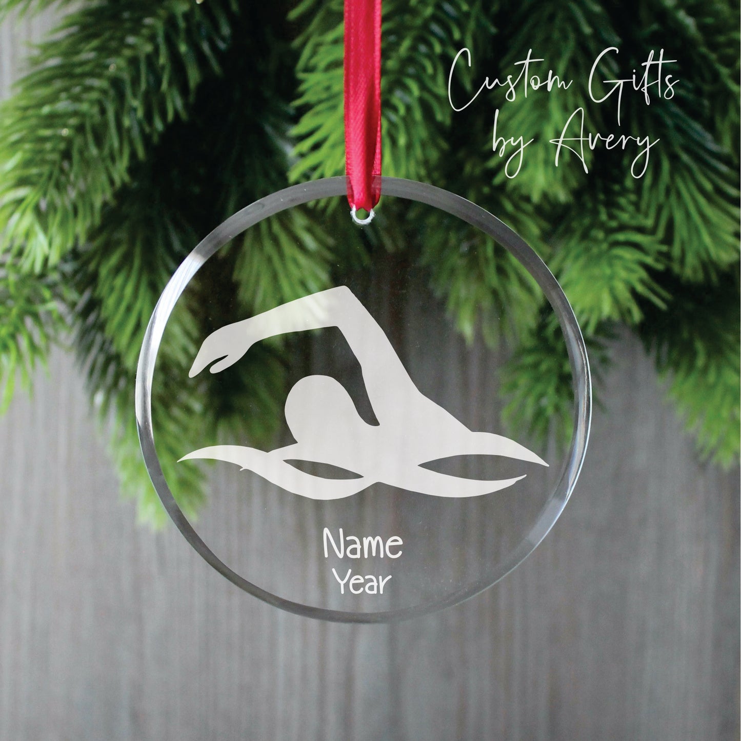 Personalized Glass Christmas Ornament ~ Swimmer