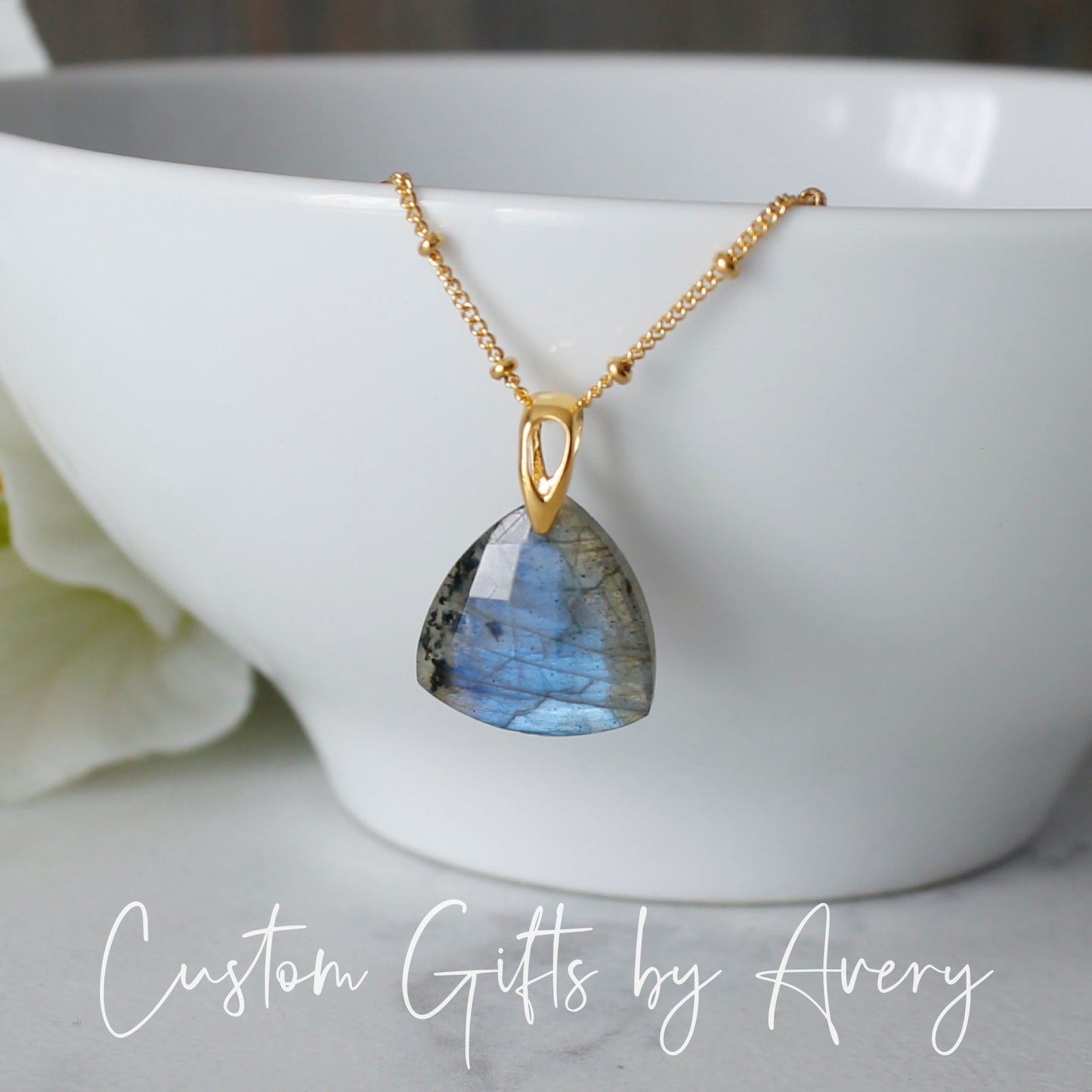 Trillion Cut Labradorite Necklace in Gold-Filled or Sterling Silver