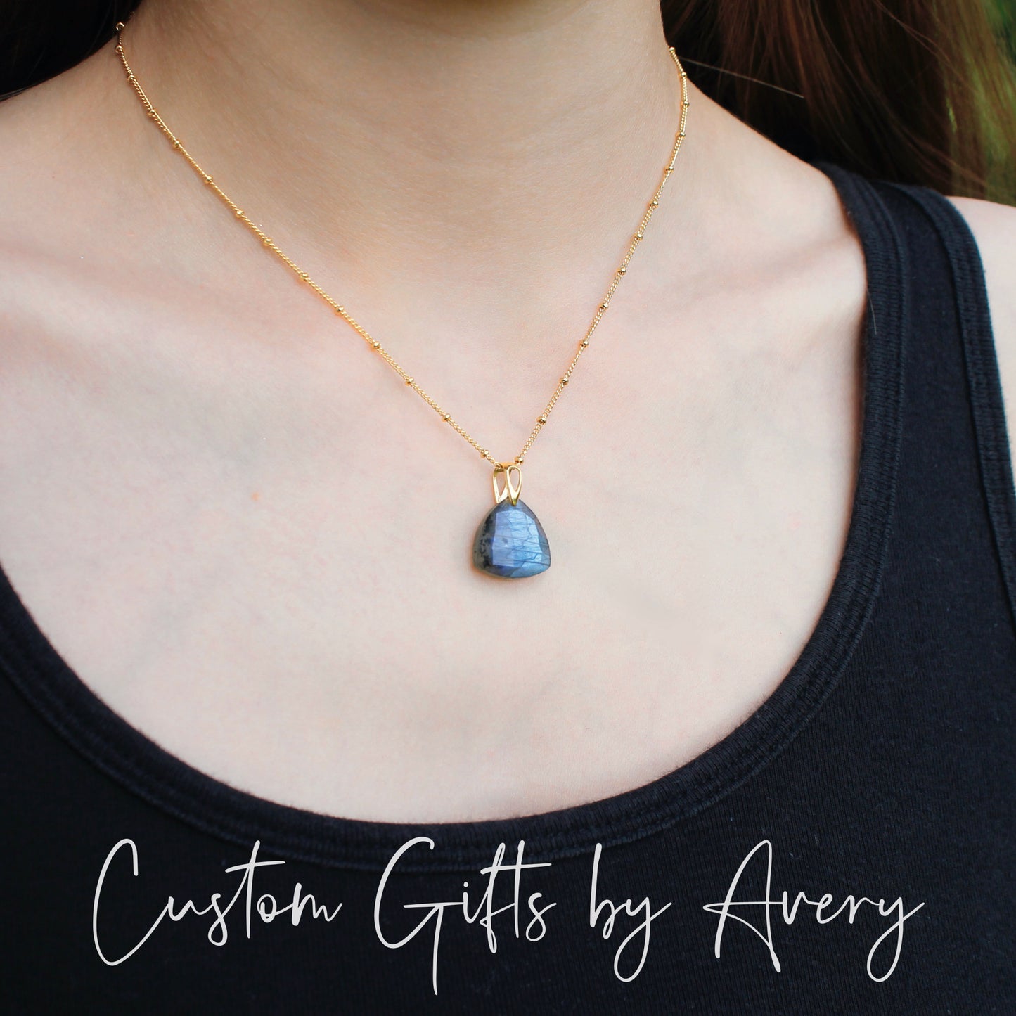 Trillion Cut Labradorite Necklace in Gold-Filled or Sterling Silver