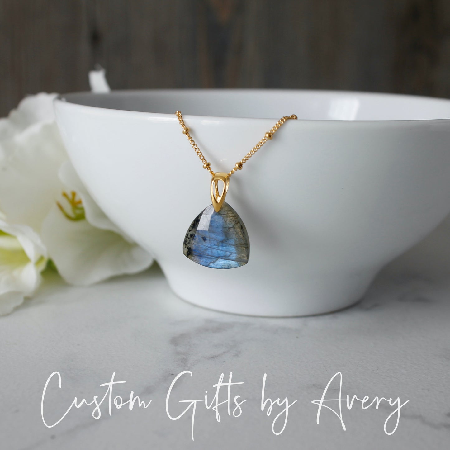 Trillion Cut Labradorite Necklace in Gold-Filled or Sterling Silver