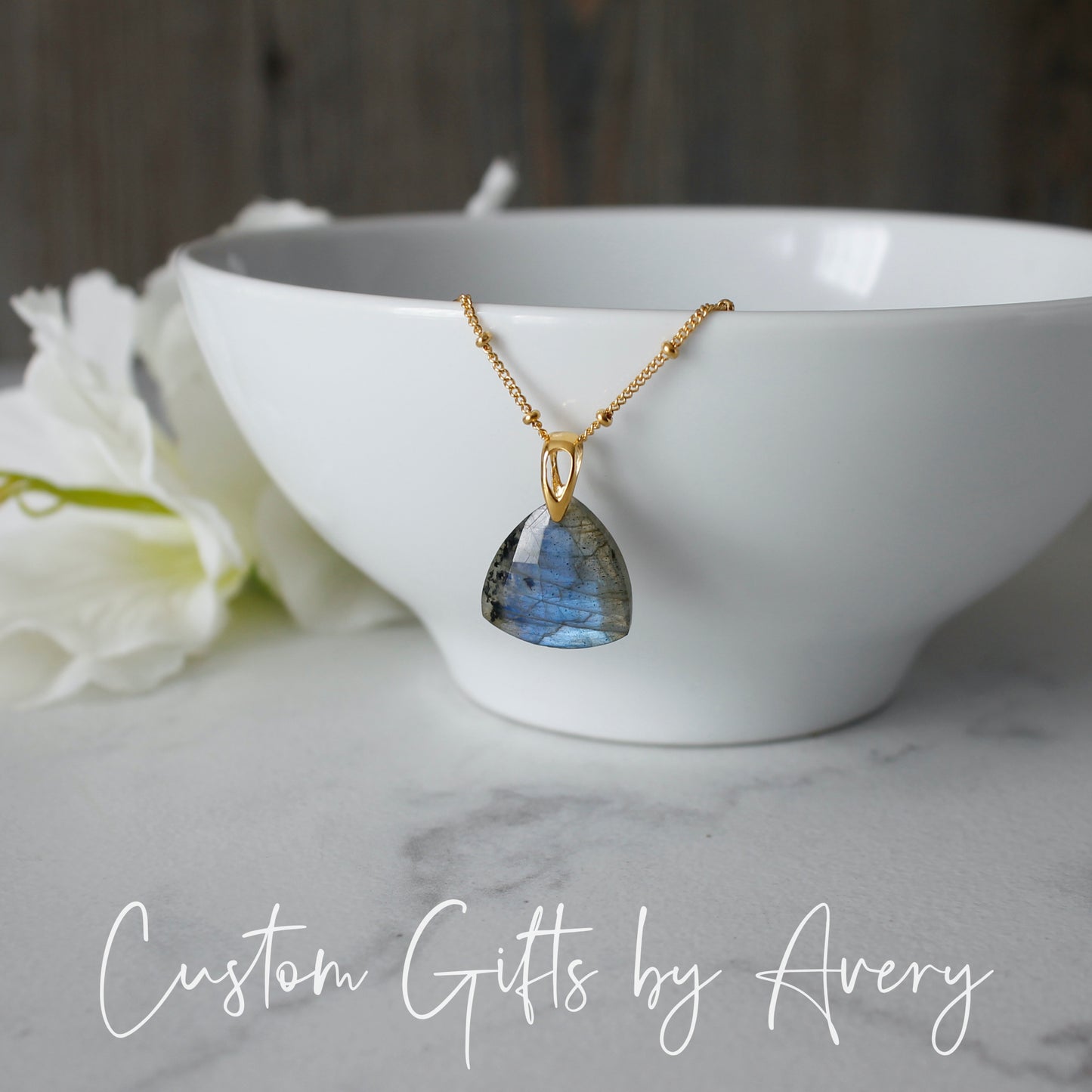 Trillion Cut Labradorite Necklace in Gold-Filled or Sterling Silver