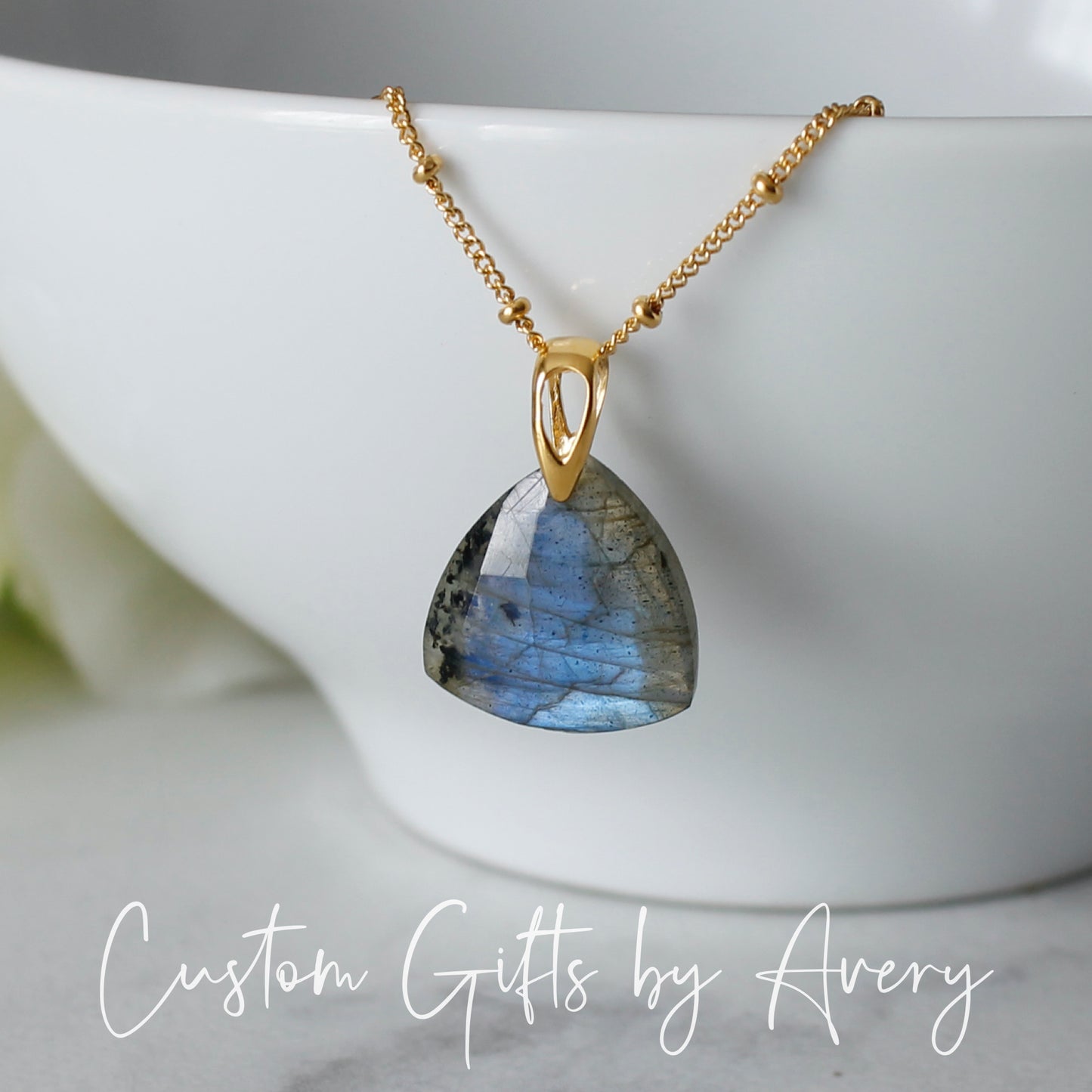 Trillion Cut Labradorite Necklace in Gold-Filled or Sterling Silver