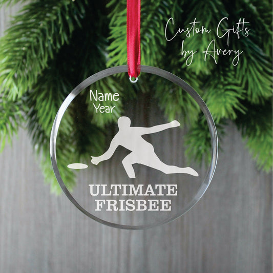 Personalized Glass Christmas Ornament ~ Male Ultimate Frisbee Player