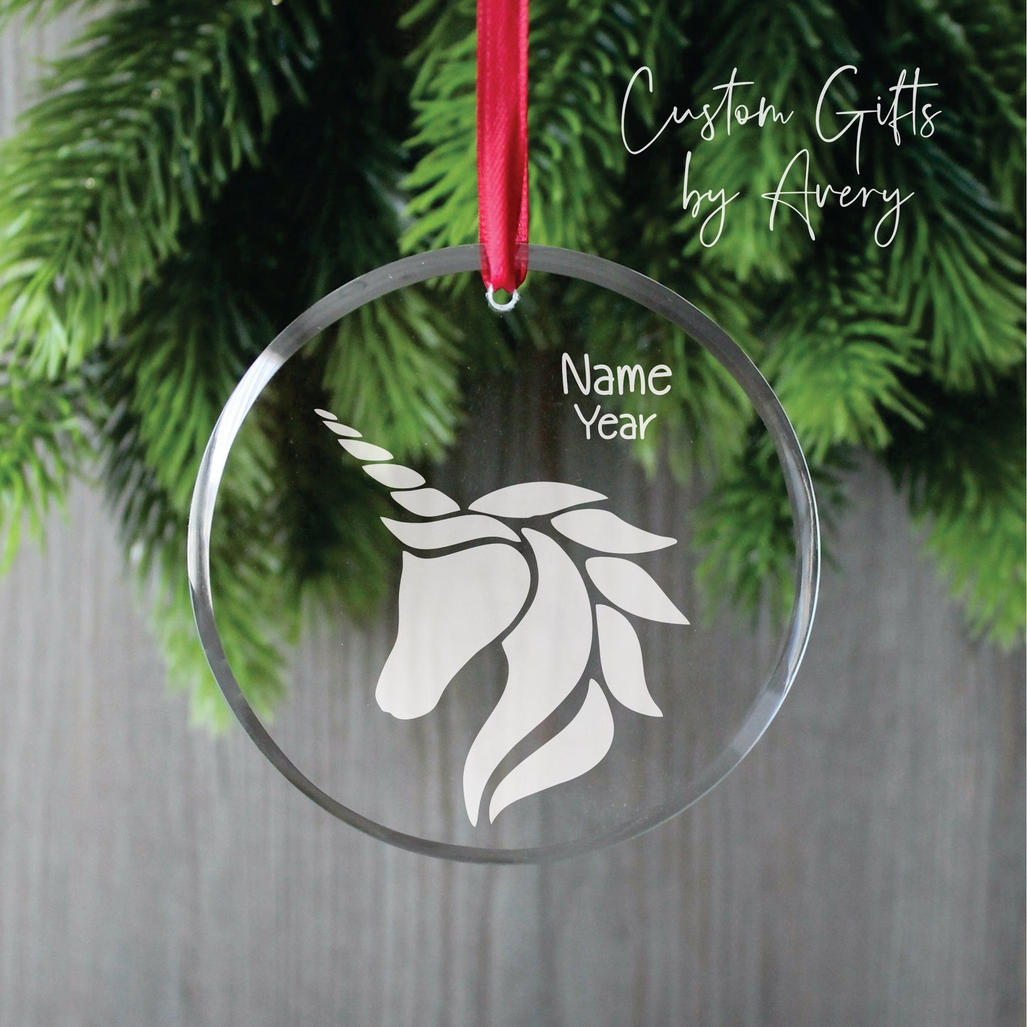 Personalized Glass Christmas Ornament ~ Unicorn