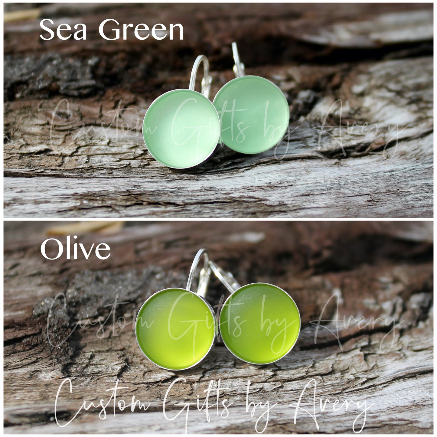 Round Sea Glass Earrings in Sterling Silver or Stainless Steel