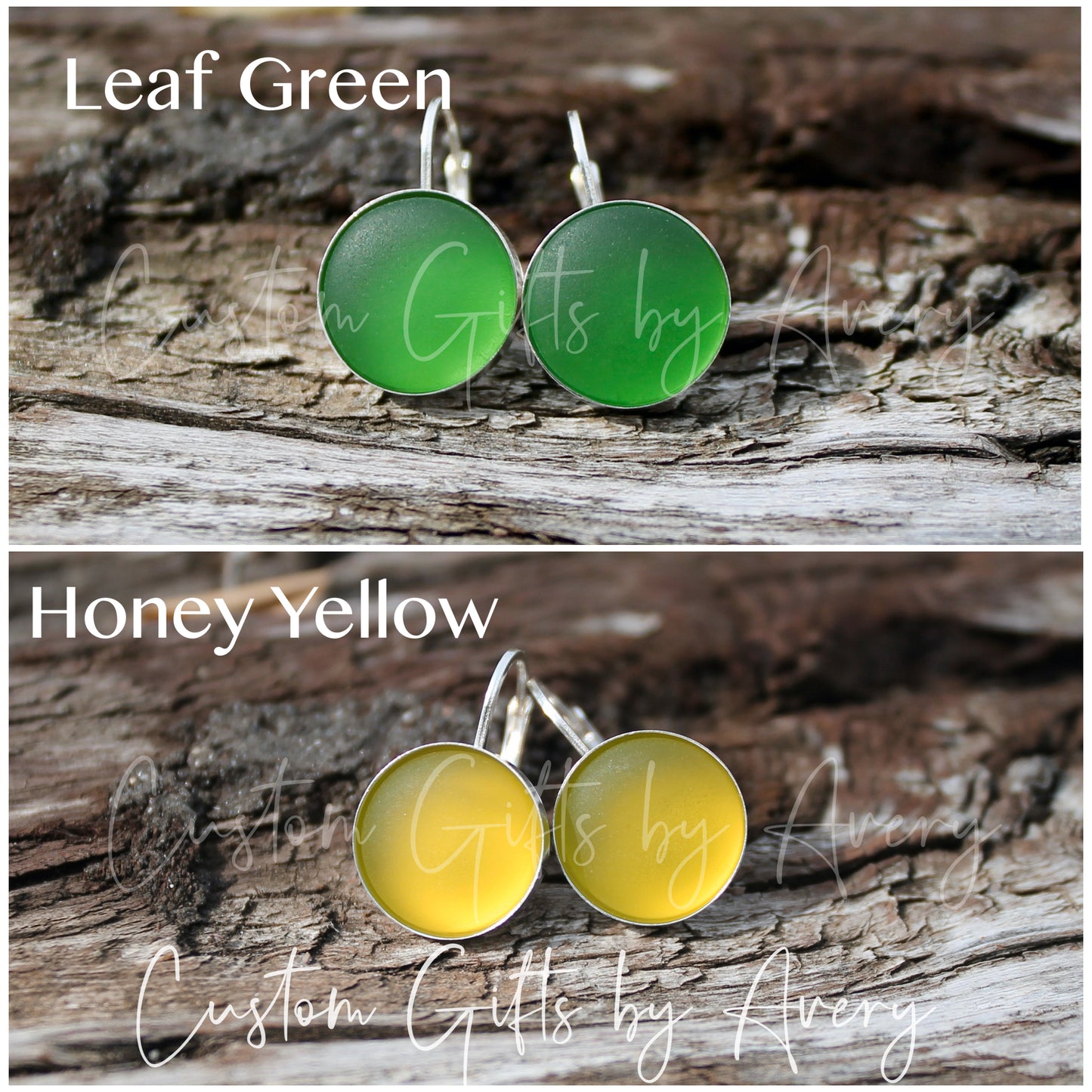 Round Sea Glass Earrings in Sterling Silver or Stainless Steel