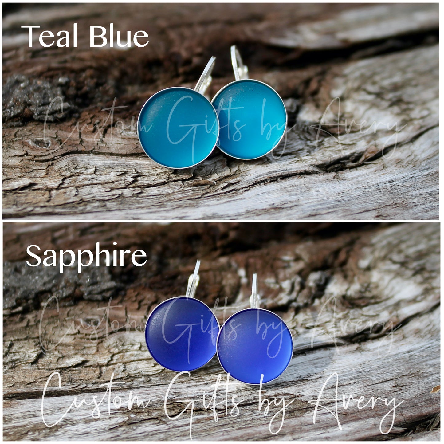 Round Sea Glass Earrings in Sterling Silver or Stainless Steel