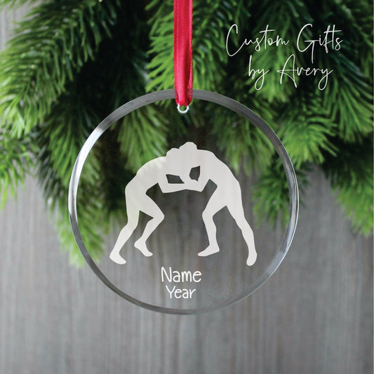 Personalized Glass Christmas Ornament ~ Wrestling