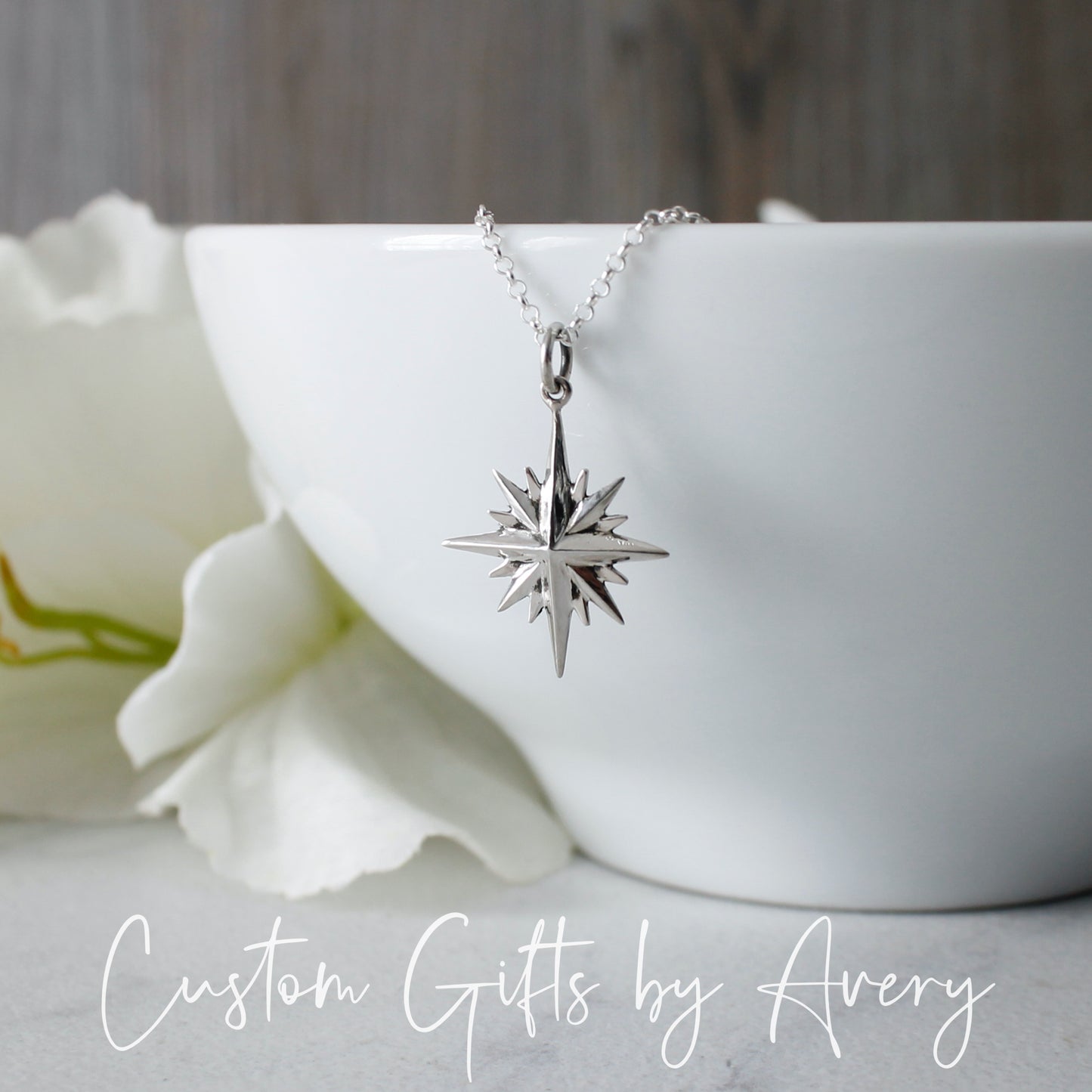 Sterling Silver 16 Point North Star Necklace