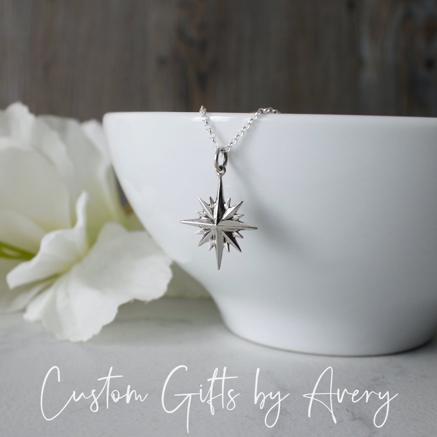 Sterling Silver 16 Point North Star Necklace