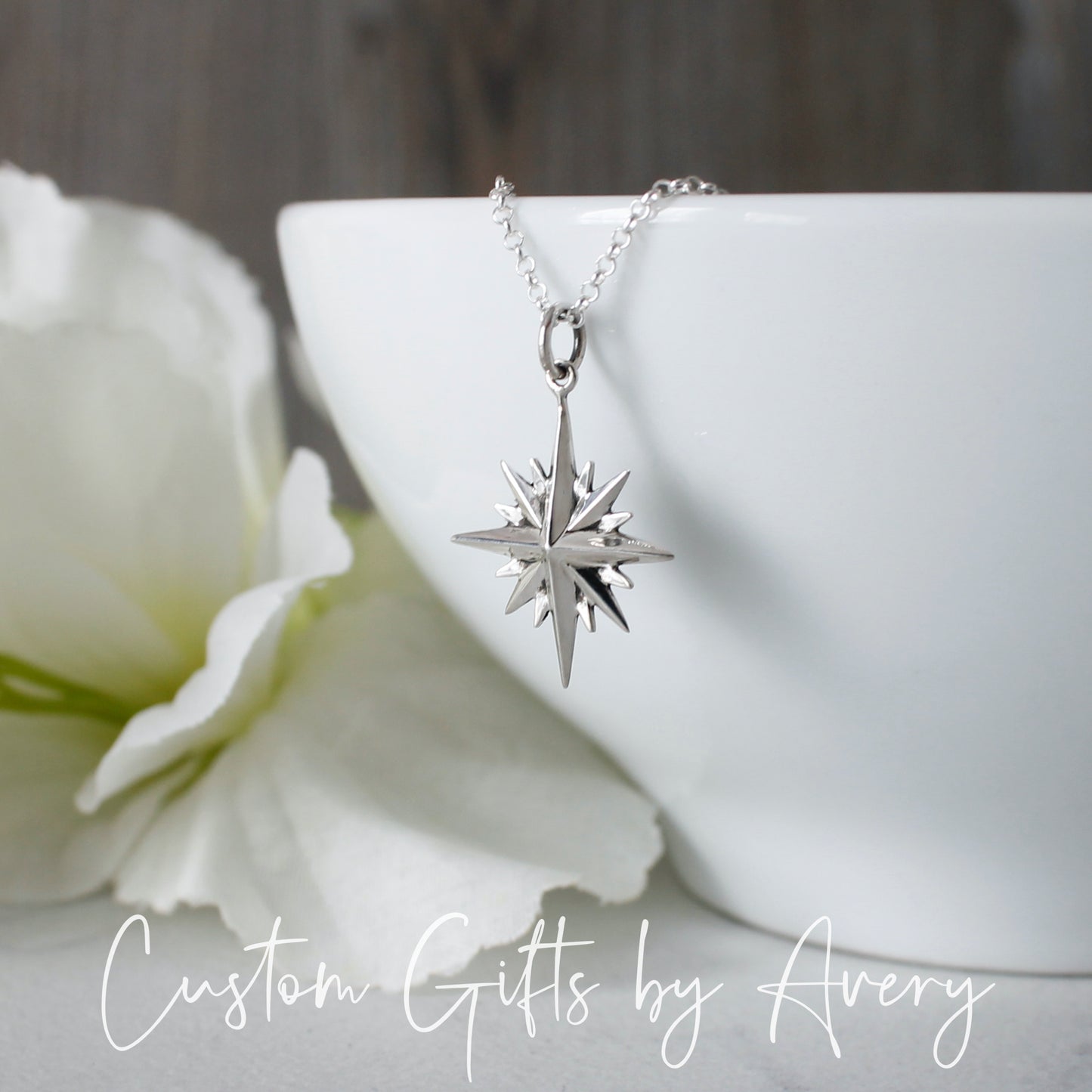 Sterling Silver 16 Point North Star Necklace