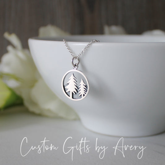 Sterling Silver Pine Tree and Mountains Necklace