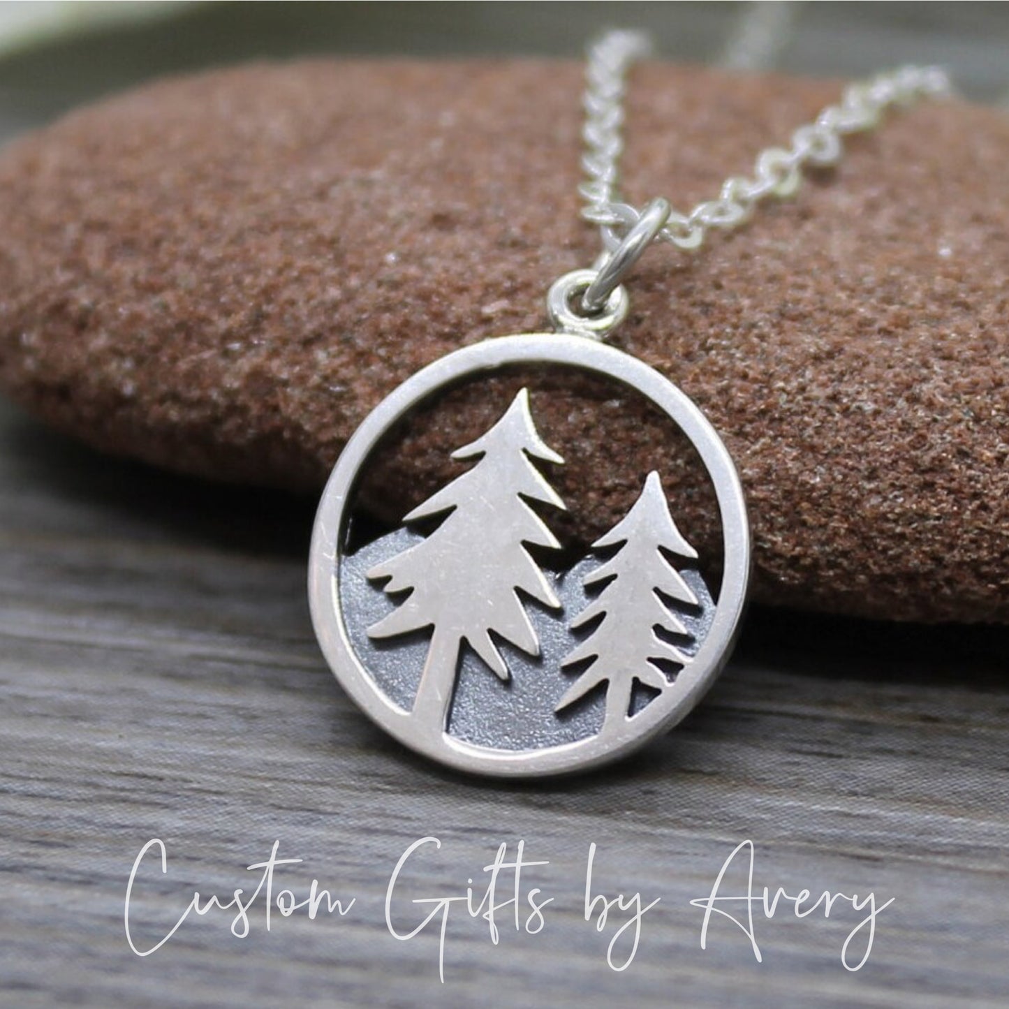 Sterling Silver Pine Tree and Mountains Necklace