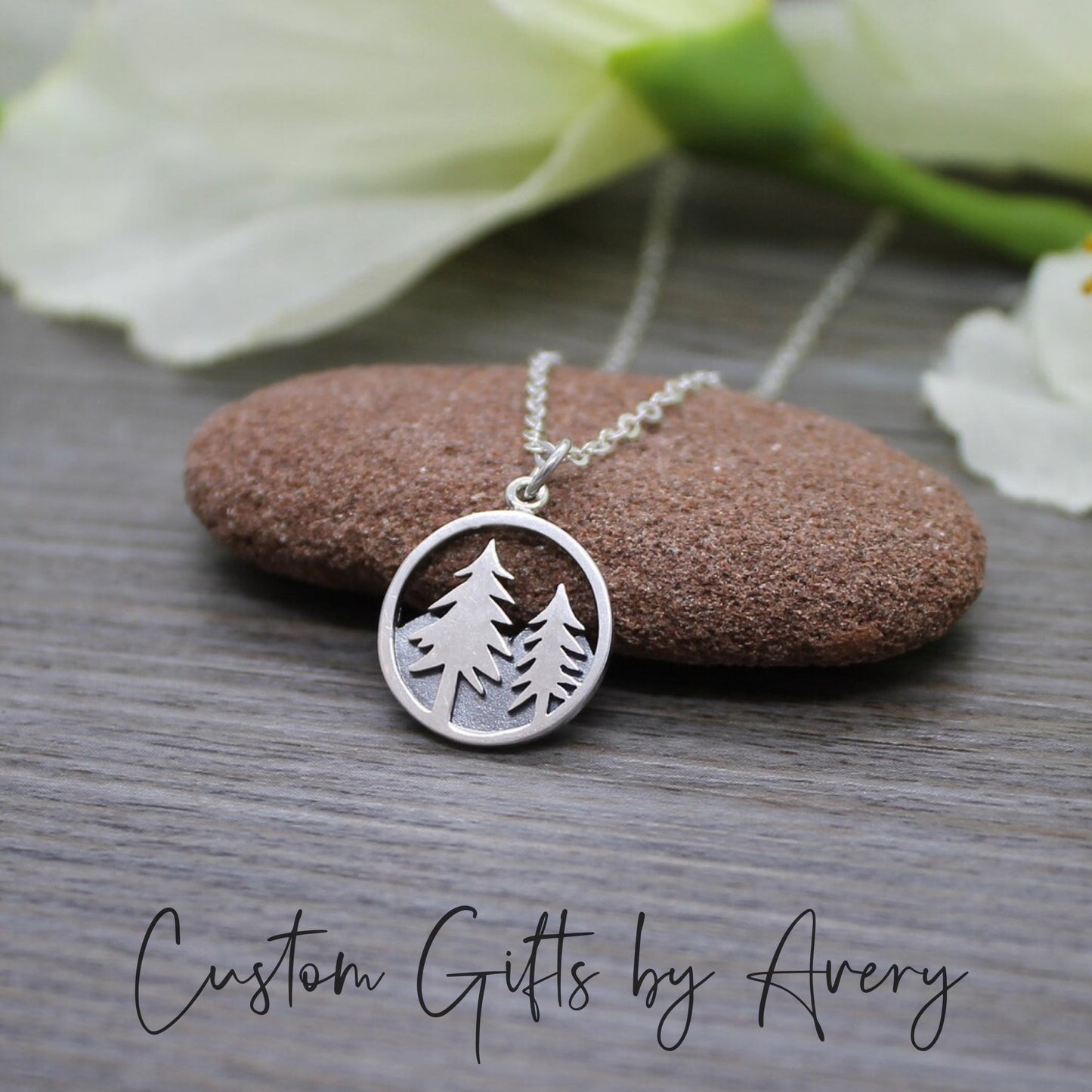 Sterling Silver Pine Tree and Mountains Necklace