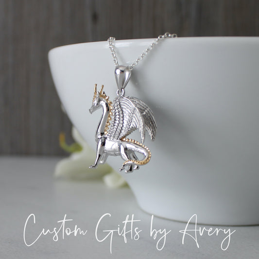 3D Sterling Silver & Gold Dragon Necklace