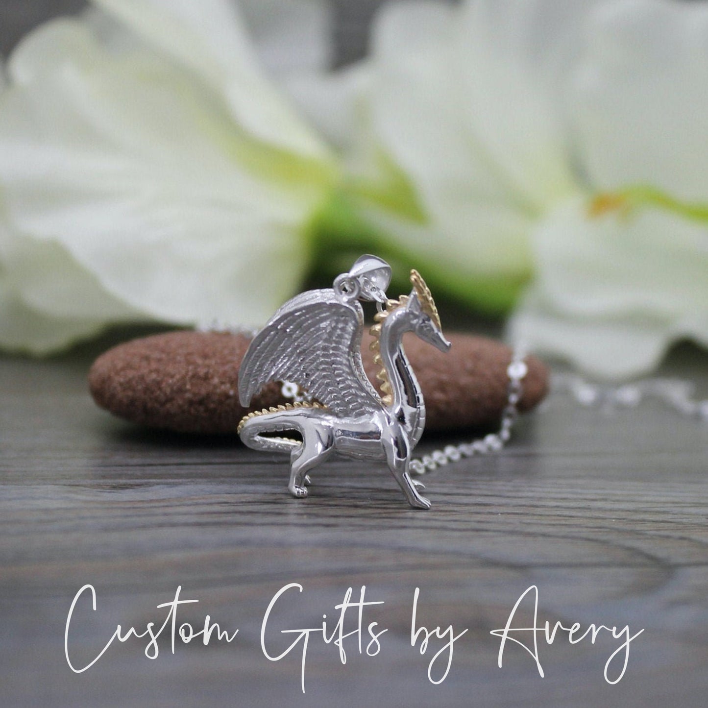 3D Sterling Silver & Gold Dragon Necklace