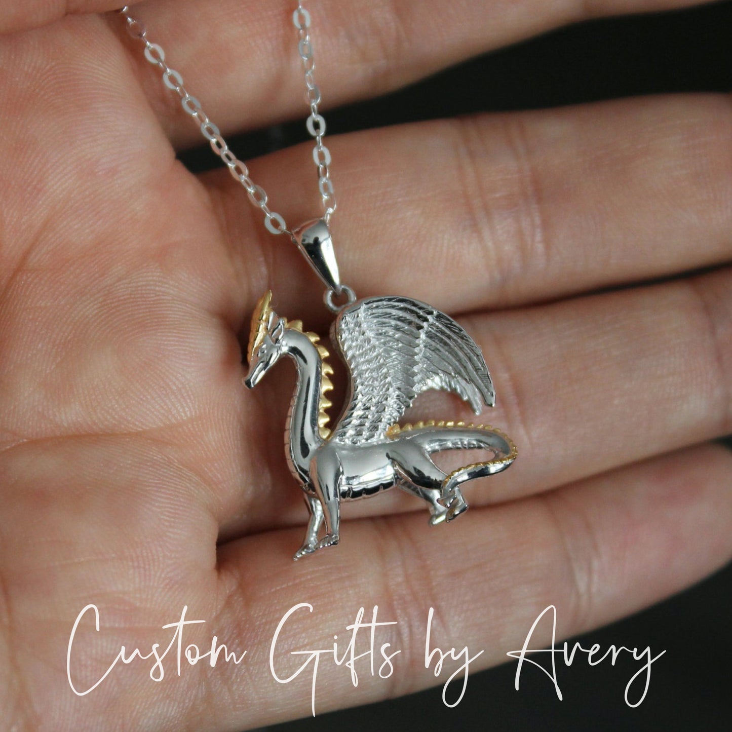 3D Sterling Silver & Gold Dragon Necklace