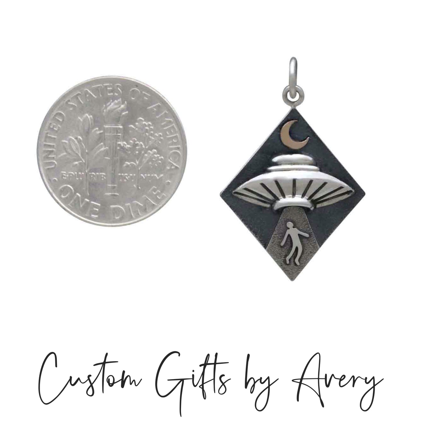 Sterling Silver Alien UFO Abduction Necklace