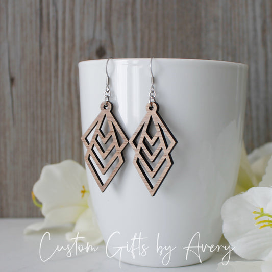 Abstract Geometric Earrings in Walnut Wood