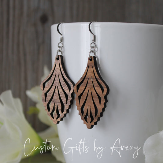 Abstract Fan Earrings in Walnut Wood