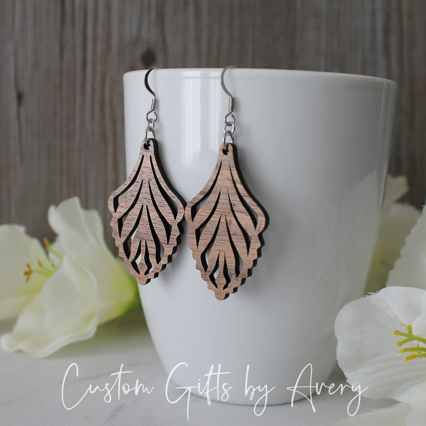 Abstract Fan Earrings in Walnut Wood