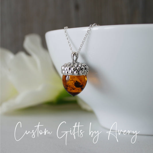 Sterling Silver & Baltic Amber Acorn Necklace