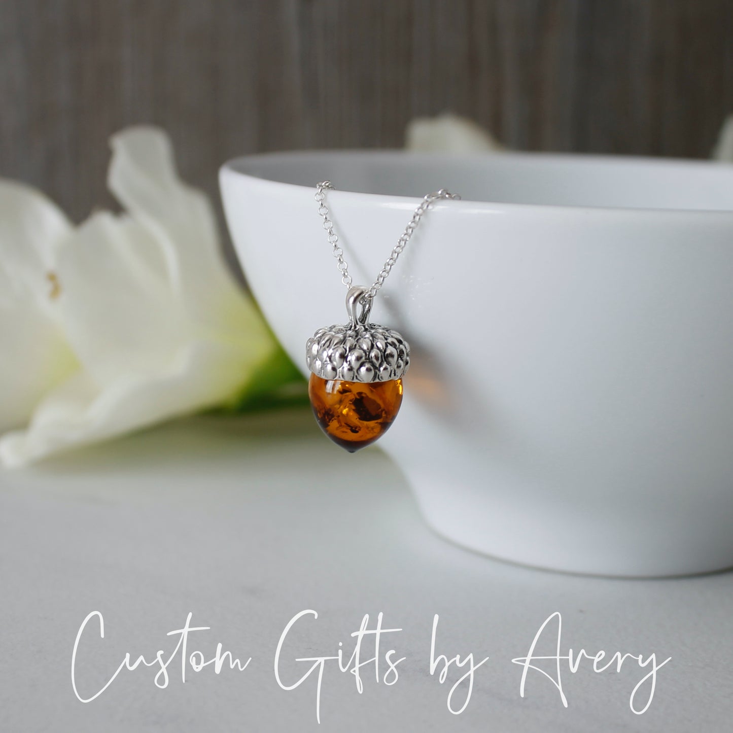 Sterling Silver & Baltic Amber Acorn Necklace