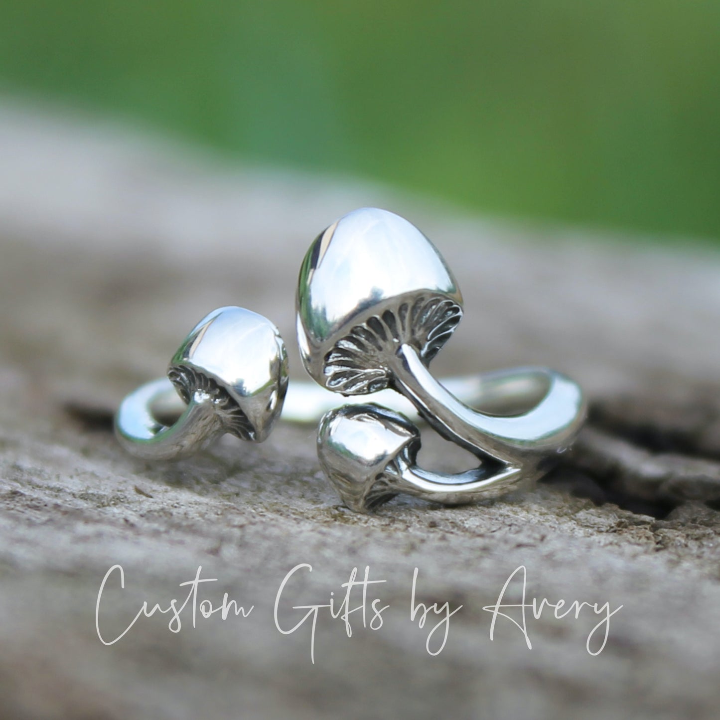 Sterling Silver Triple Mushroom Ring ~ Adjustable