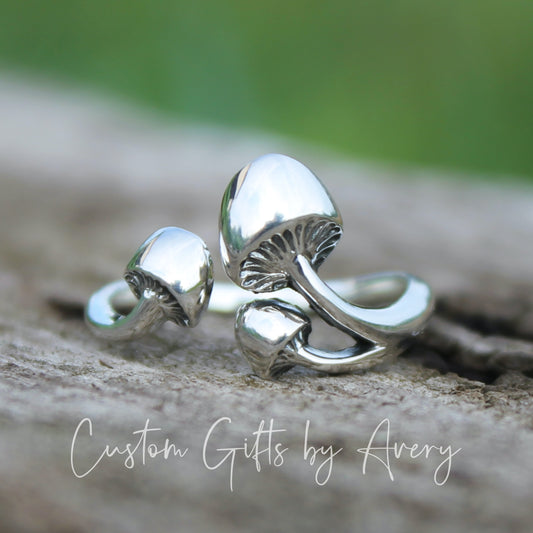 Sterling Silver Triple Mushroom Ring ~ Adjustable