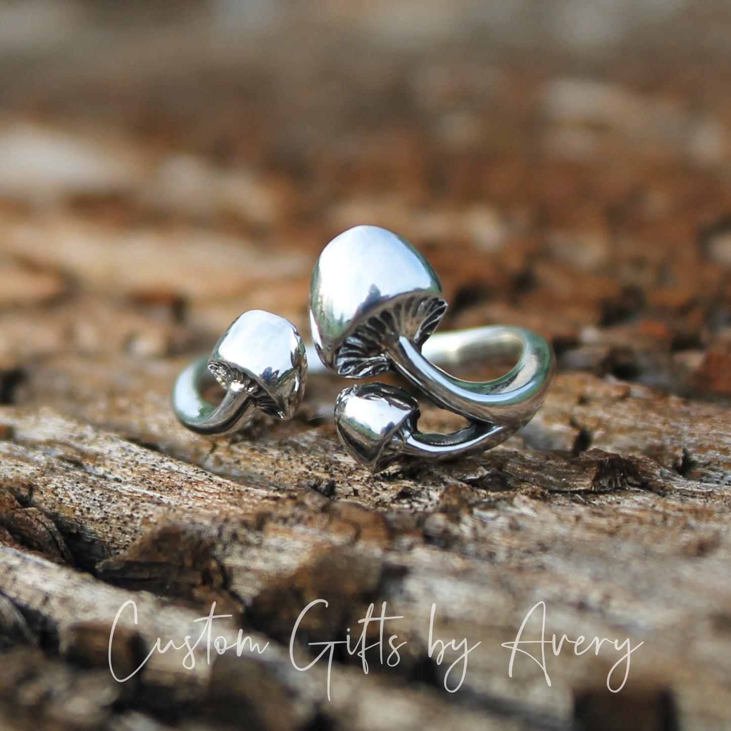 Sterling Silver Triple Mushroom Ring ~ Adjustable