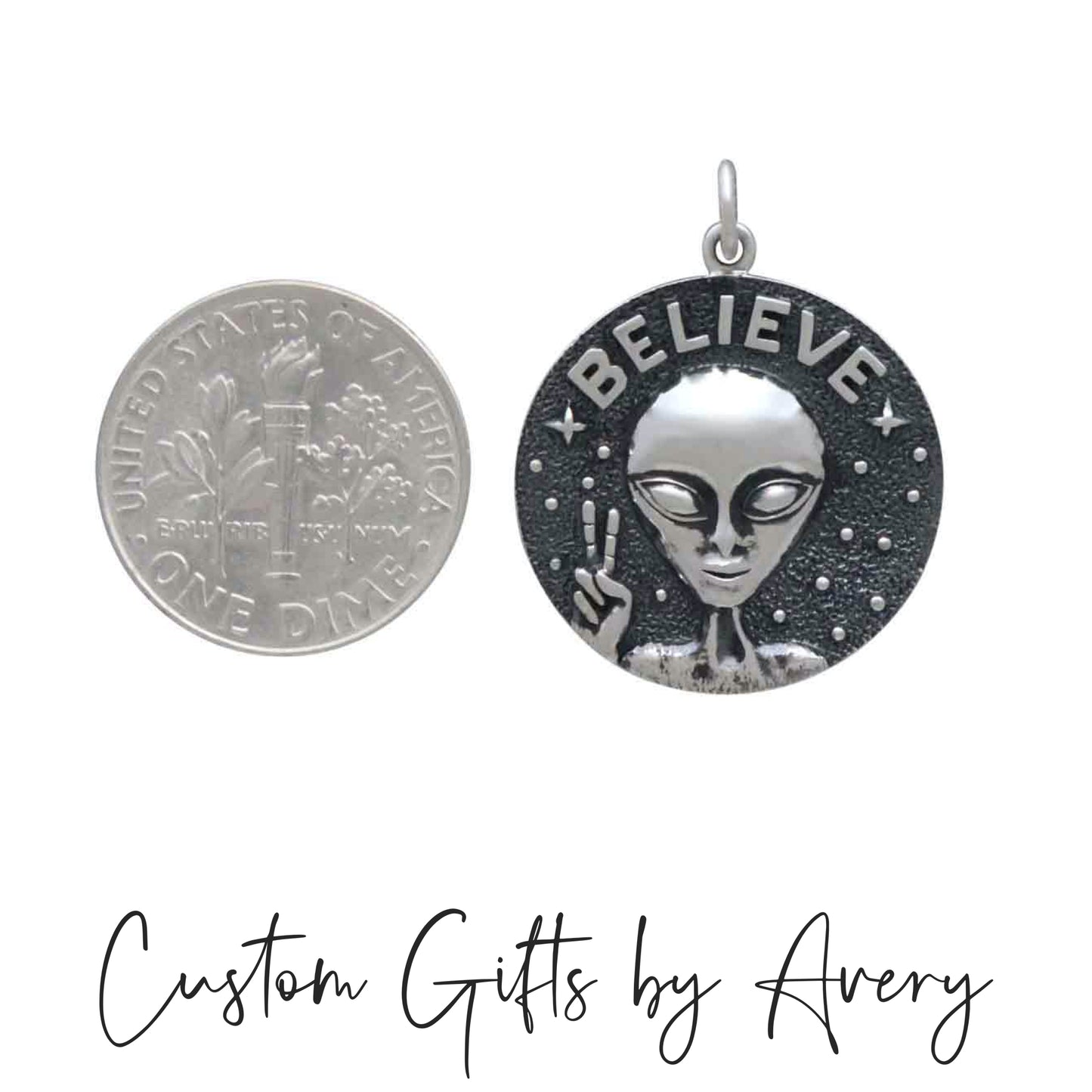 Sterling Silver 'Believe' Alien Necklace