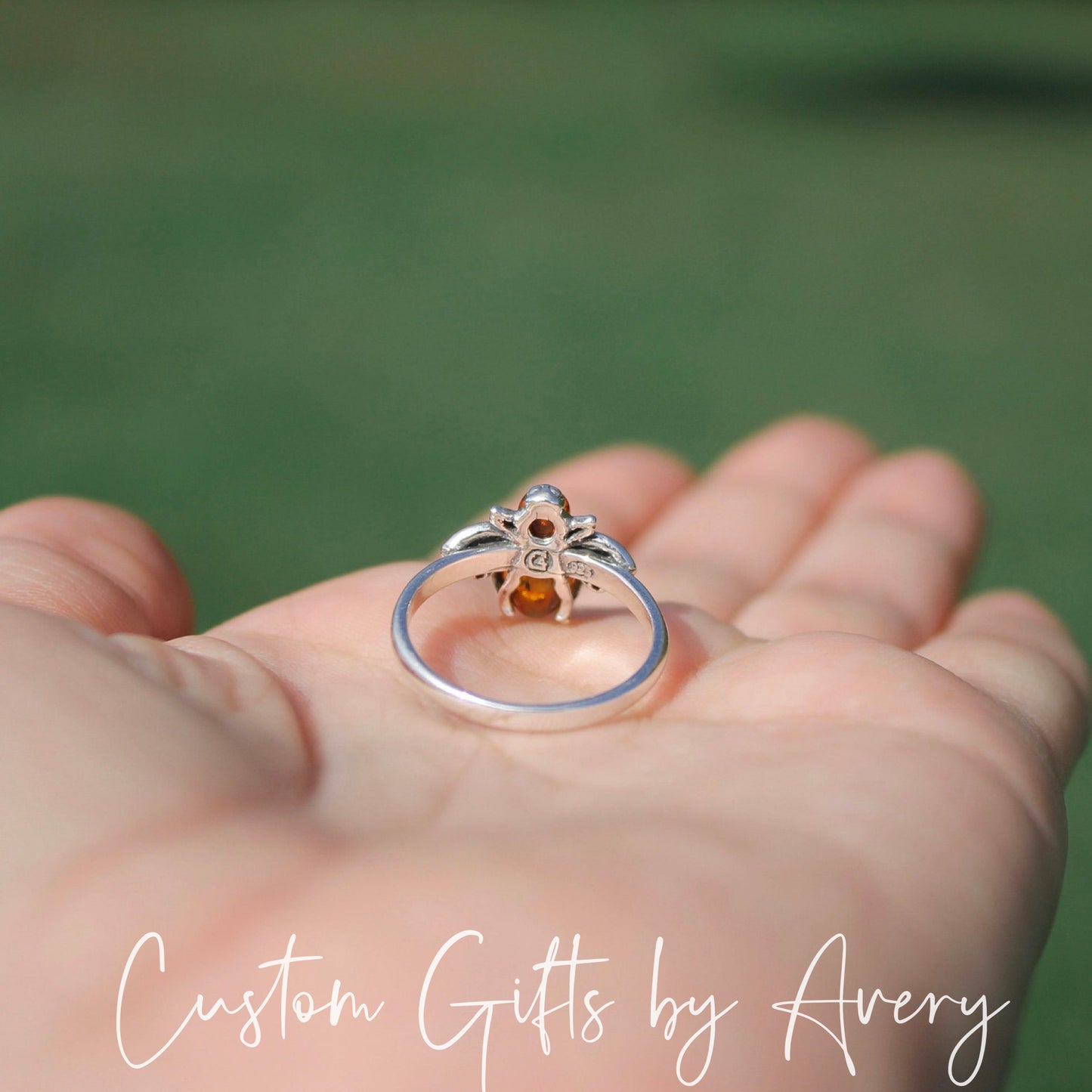 Sterling Silver & Baltic Amber Bee Ring