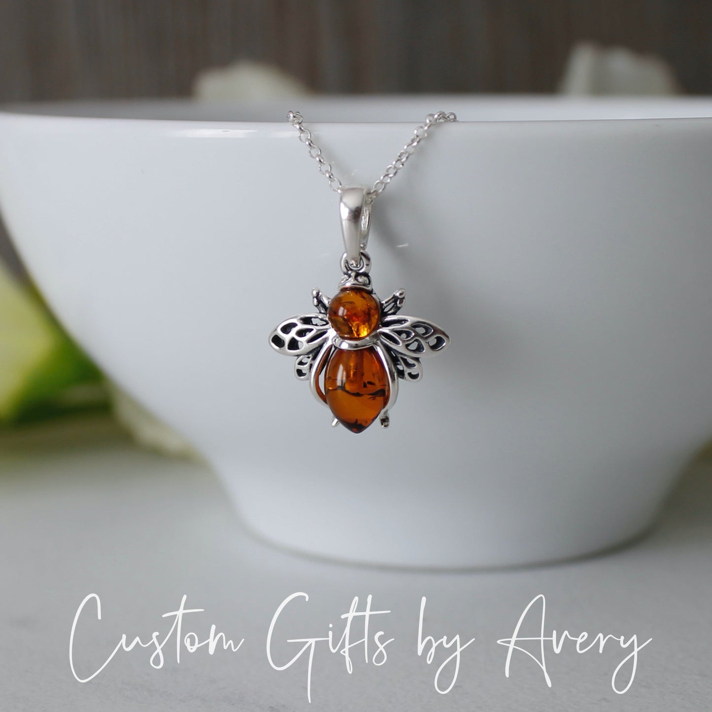 Sterling Silver and Amber Honey Bee Necklace