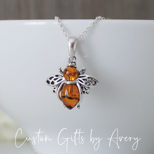 Sterling Silver and Amber Honey Bee Necklace