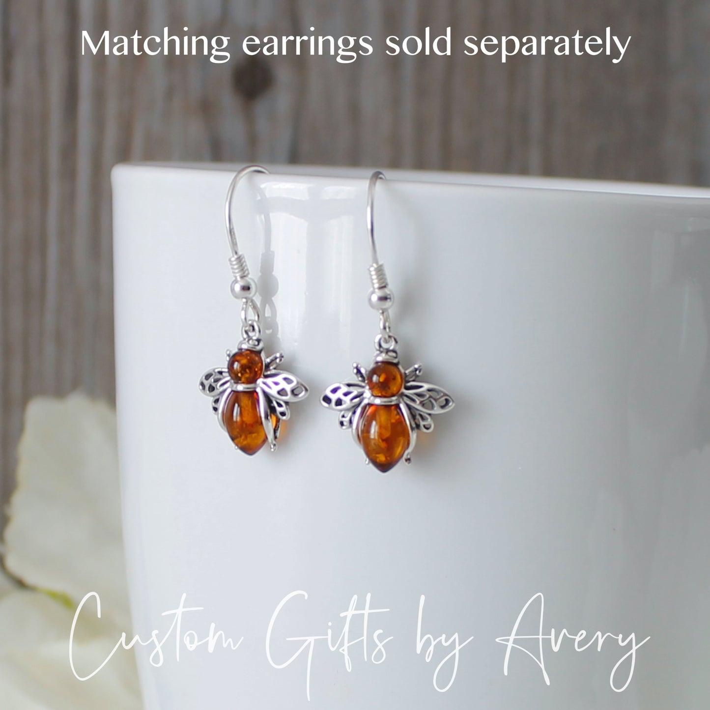 Sterling Silver and Amber Honey Bee Necklace