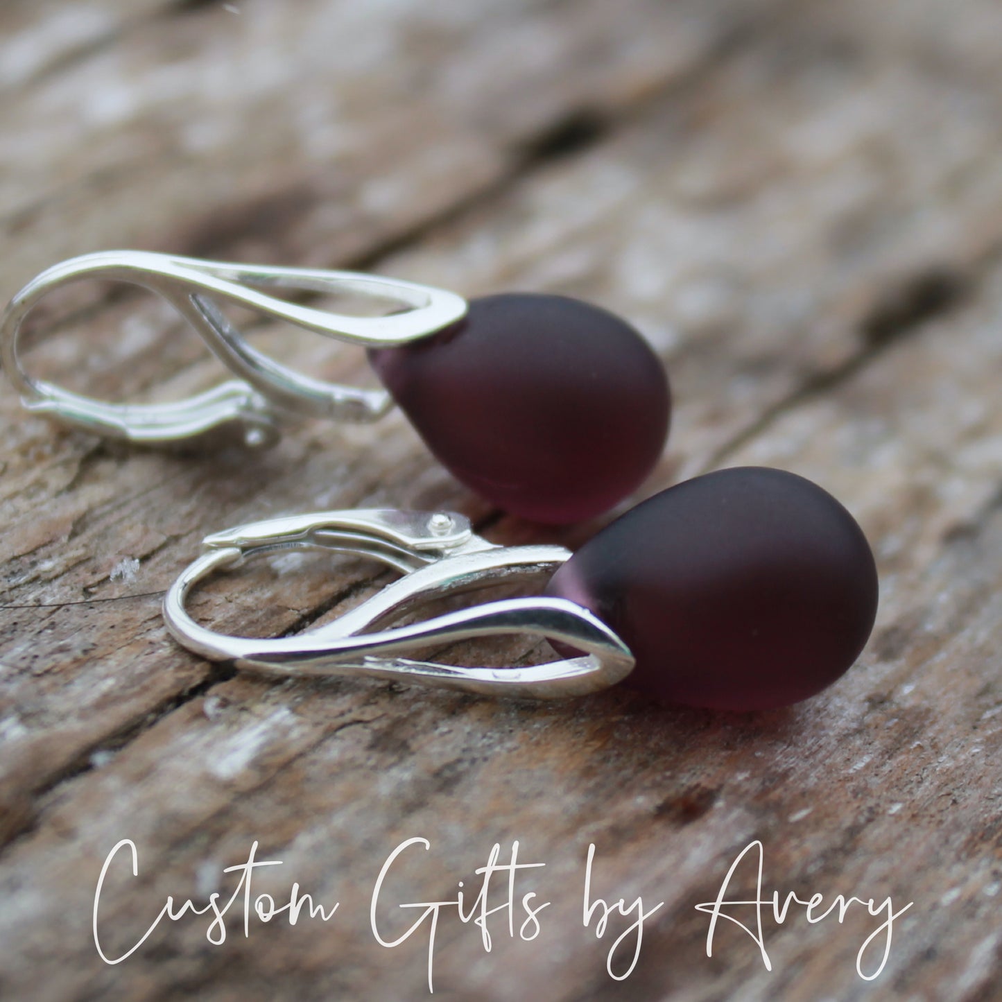 Dark Amethyst Cultured Sea Glass & Sterling Silver Earrings