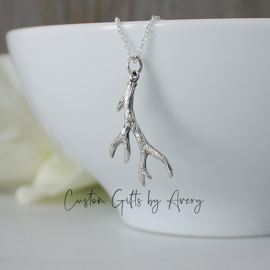 Sterling Silver Antler Necklace