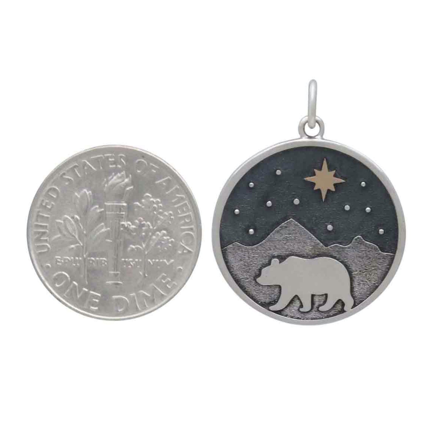 Sterling Silver Mountain & Bear Necklace