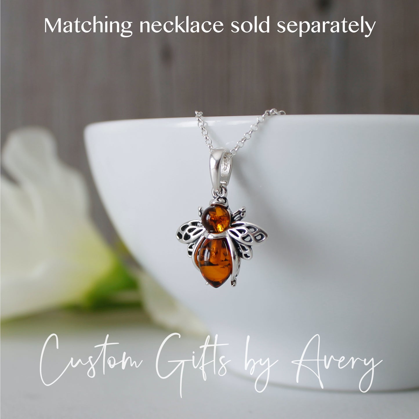 Sterling Silver and Amber Honey Bee Earrings