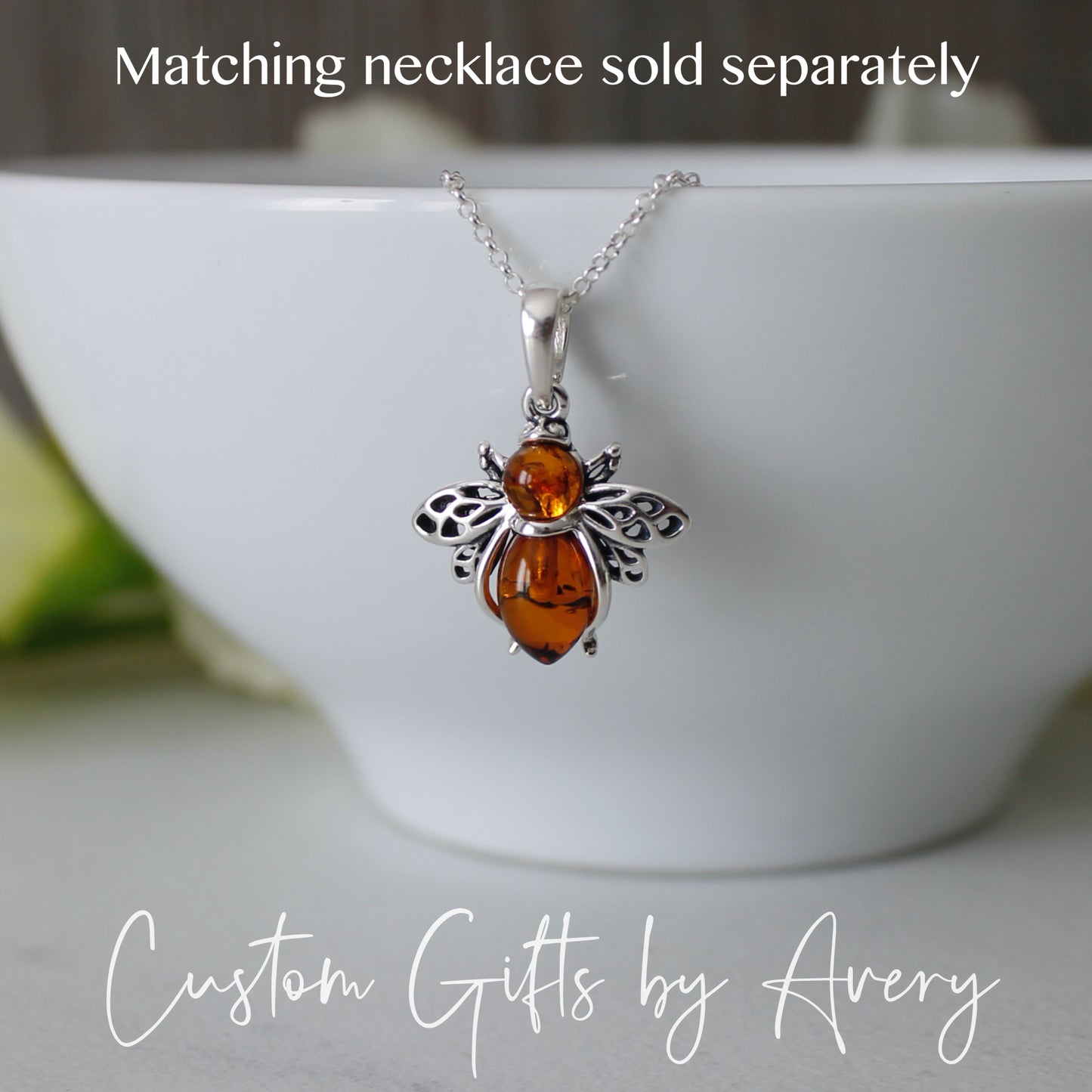 Sterling Silver and Amber Honey Bee Earrings