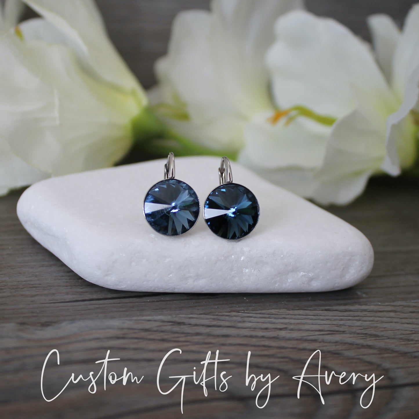 Bella Inspired Austrian Crystal Earrings ~ Denim Blue