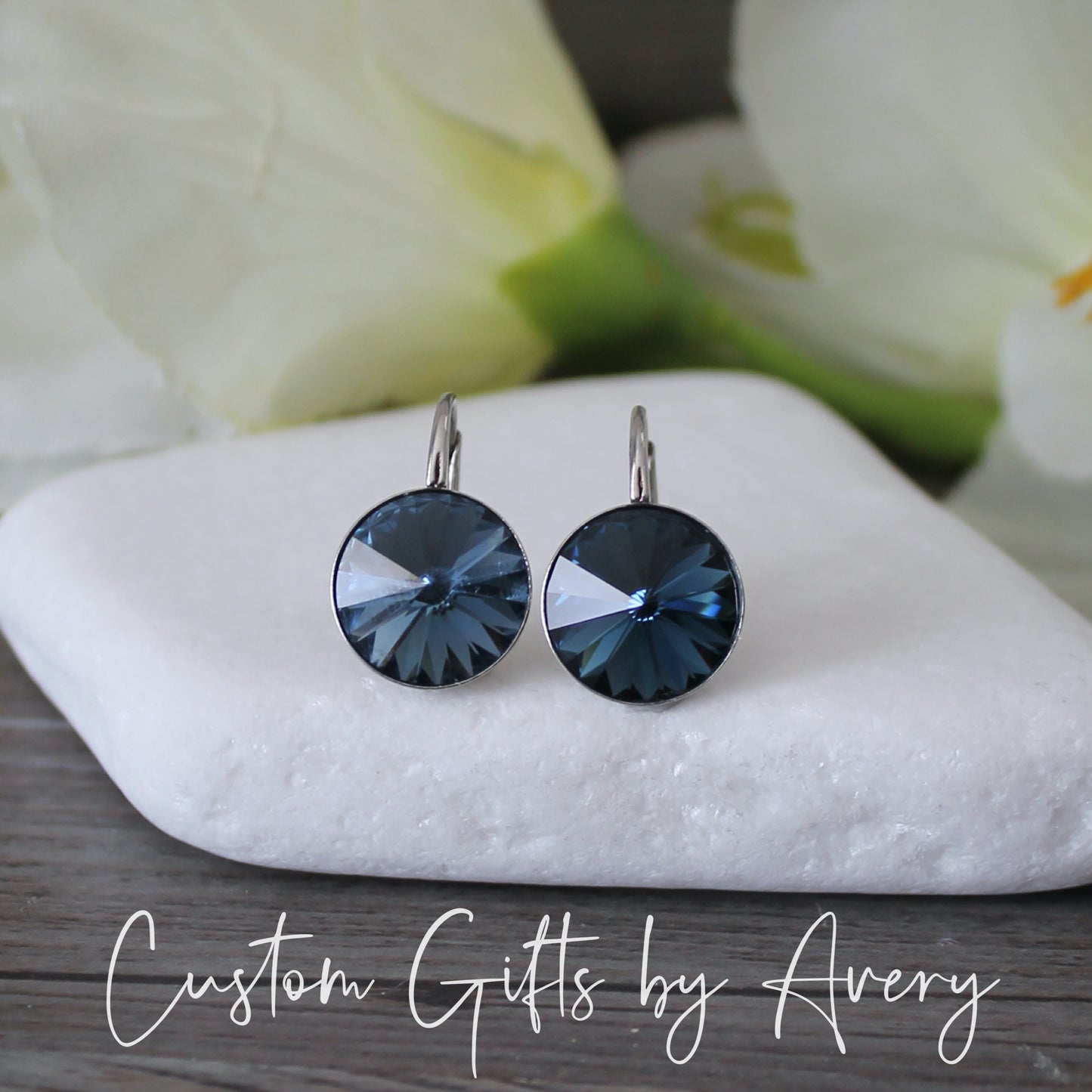 Bella Inspired Austrian Crystal Earrings ~ Denim Blue