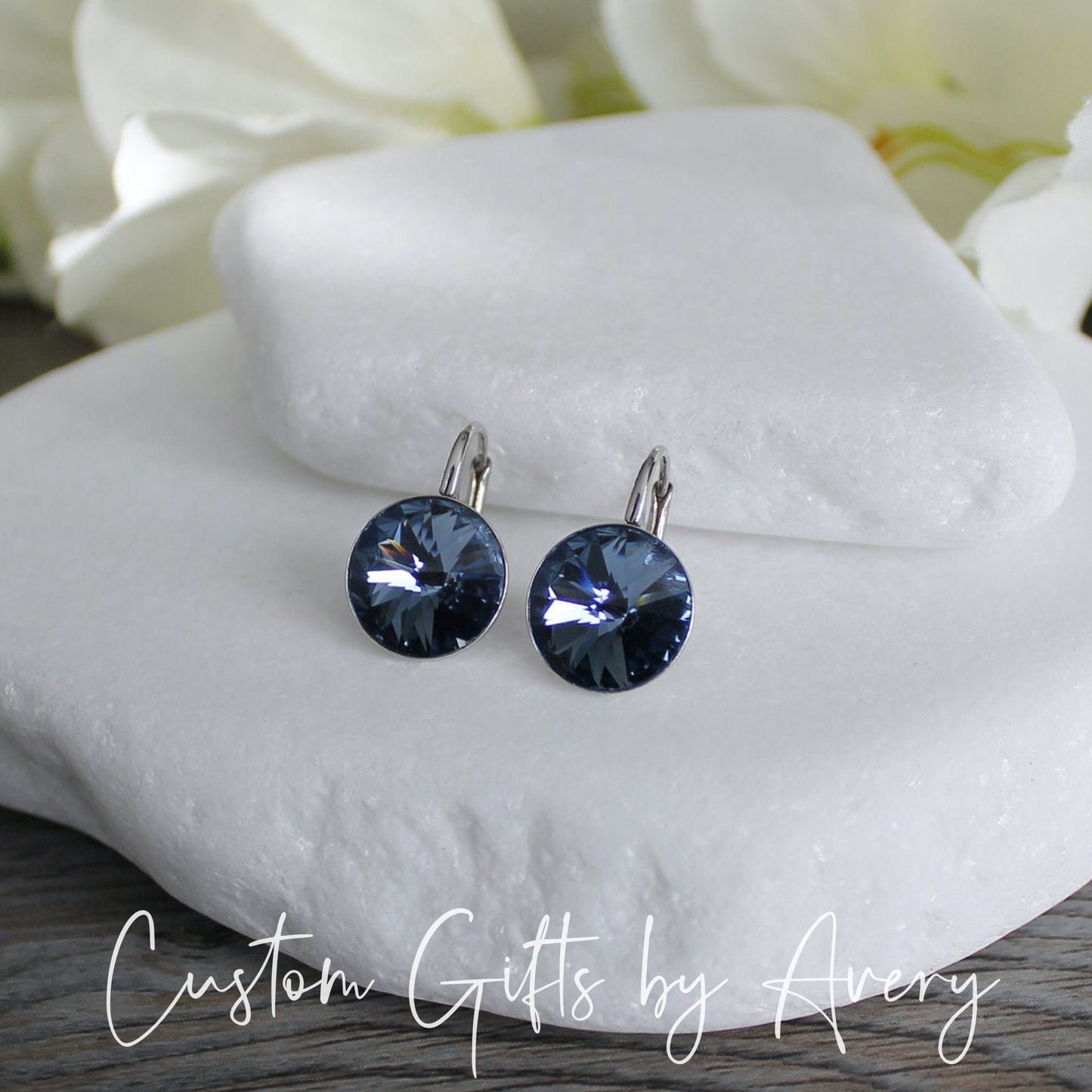 Bella Inspired Austrian Crystal Earrings ~ Denim Blue