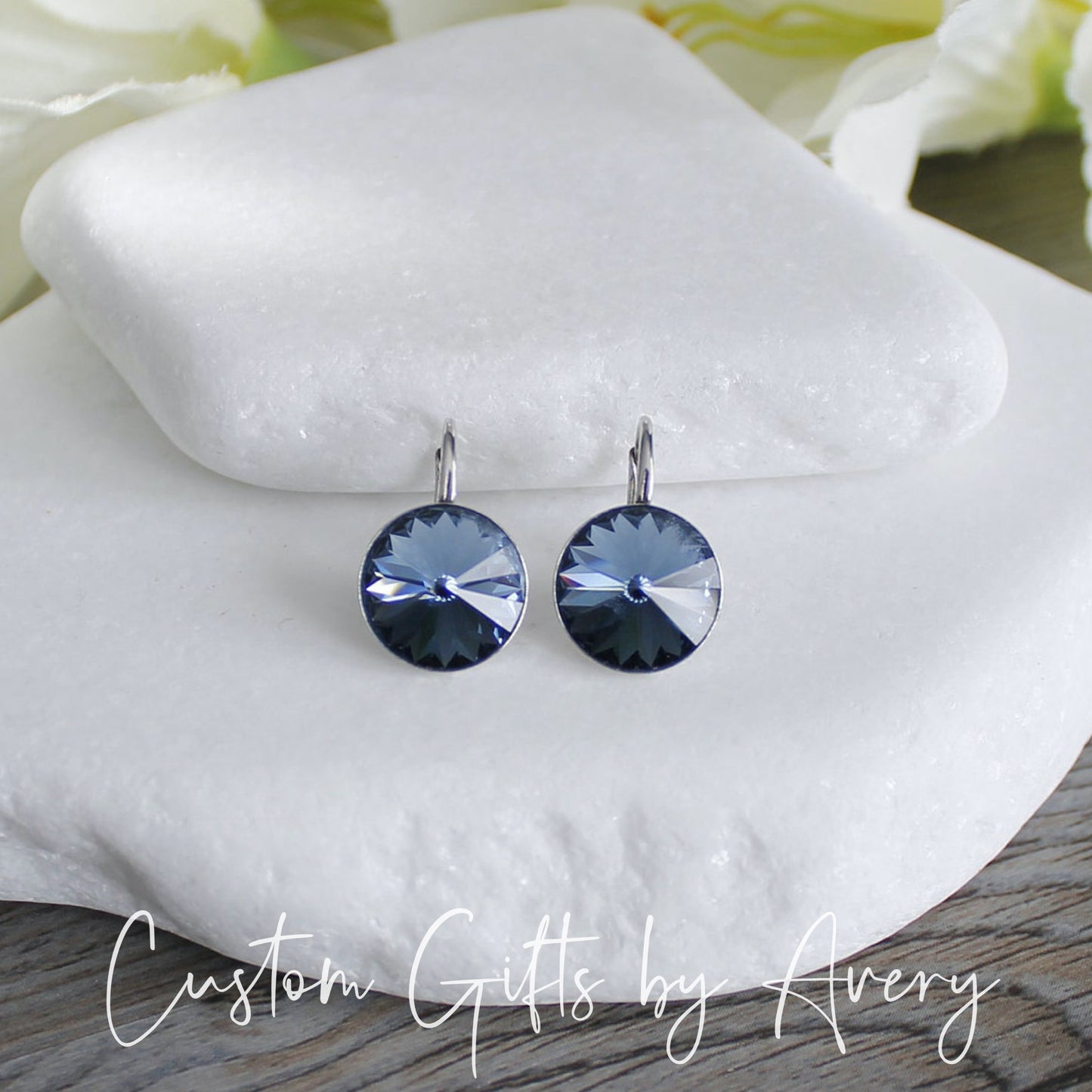 Bella Inspired Austrian Crystal Earrings ~ Denim Blue