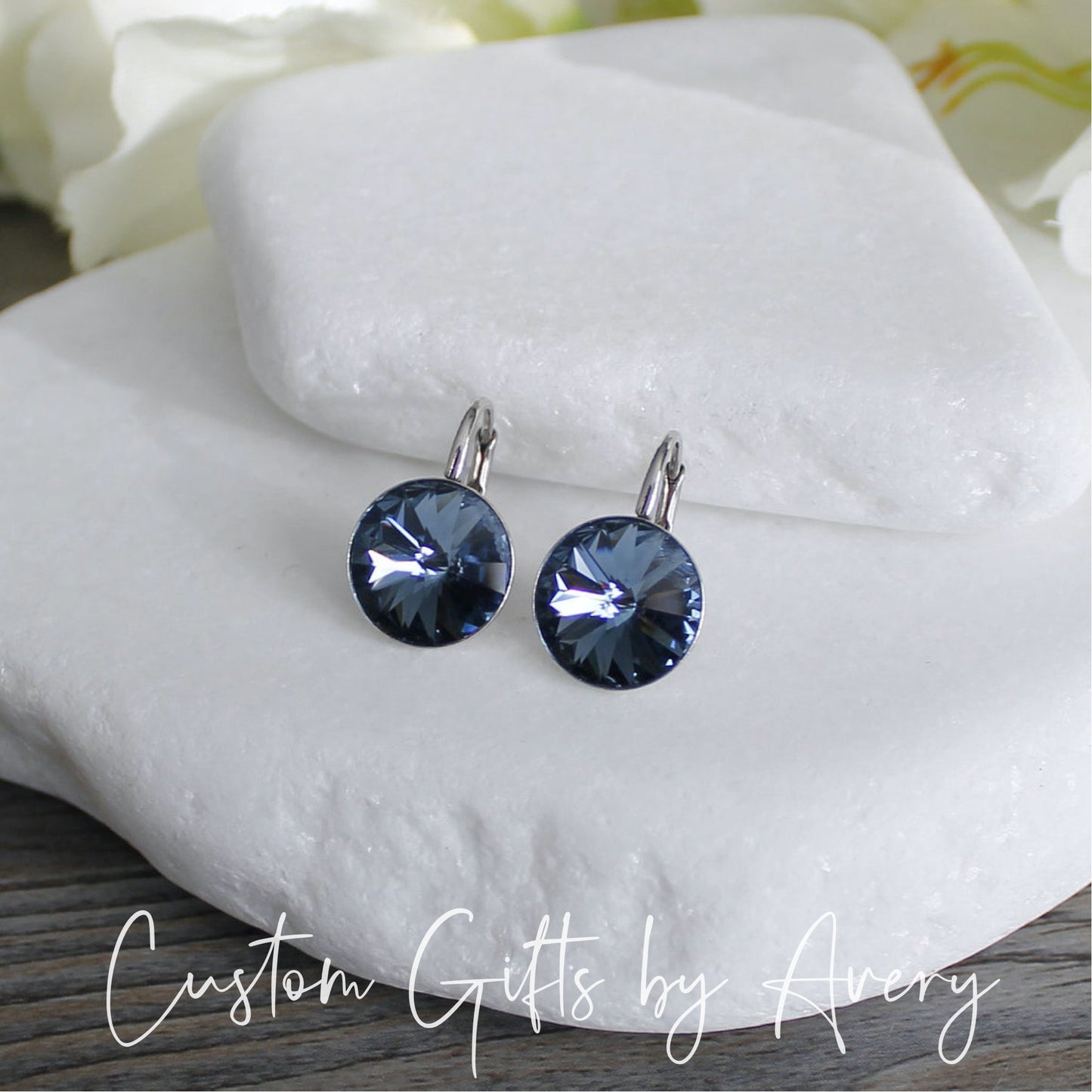 Bella Inspired Austrian Crystal Earrings ~ Denim Blue