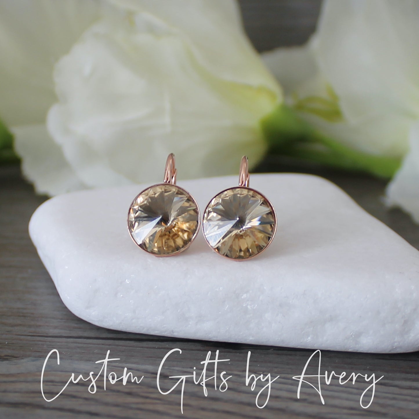 Bella Inspired Austrian Crystal Earrings ~ Golden Champagne